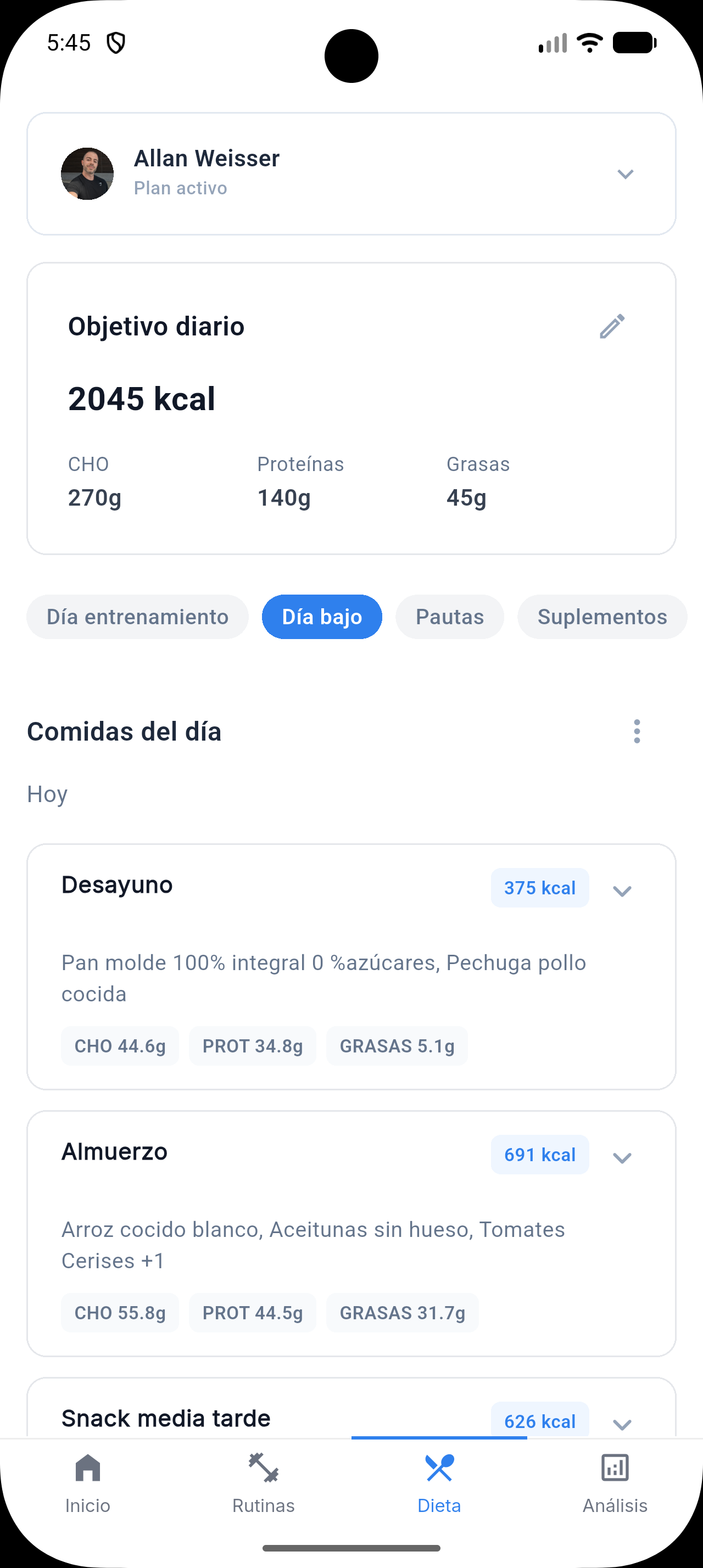 Configuración de Dieta